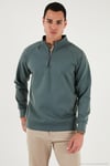 Pamuklu Relaxed Fit Yarım Fermuarlı Dik Yaka Erkek Sweat 5901232 HAKİ