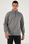 Pamuklu Relaxed Fit Yarım Fermuarlı Dik Yaka Erkek Sweat 5901232 AÇIK HAKİ
