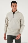 Pamuklu Relaxed Fit Yarım Fermuarlı Dik Yaka Erkek Sweat 5901232 TAŞ