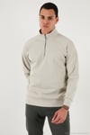 Pamuklu Relaxed Fit Yarım Fermuarlı Dik Yaka Erkek Sweat 5901232 TAŞ