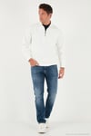 Pamuklu Relaxed Fit Yarım Fermuarlı Dik Yaka Erkek Sweat 5901232 EKRU