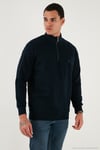 Pamuklu Relaxed Fit Yarım Fermuarlı Dik Yaka Erkek Sweat 5901232 LACİVERT