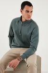 Pamuklu Relaxed Fit Yarım Fermuarlı Dik Yaka Erkek Sweat 5901232 HAKİ