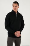 Pamuklu Relaxed Fit Yarım Fermuarlı Dik Yaka Erkek Sweat 5901232 SİYAH
