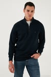 Pamuklu Relaxed Fit Yarım Fermuarlı Dik Yaka Erkek Sweat 5901232 LACİVERT