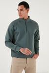 Pamuklu Relaxed Fit Yarım Fermuarlı Dik Yaka Erkek Sweat 5901232 HAKİ