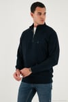 Pamuklu Relaxed Fit Yarım Fermuarlı Dik Yaka Erkek Sweat 5901232 LACİVERT
