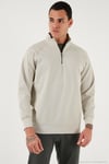 Pamuklu Relaxed Fit Yarım Fermuarlı Dik Yaka Erkek Sweat 5901232 TAŞ
