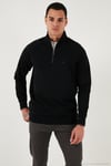 Pamuklu Relaxed Fit Yarım Fermuarlı Dik Yaka Erkek Sweat 5901232 SİYAH