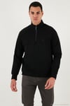 Pamuklu Relaxed Fit Yarım Fermuarlı Dik Yaka Erkek Sweat 5901232 SİYAH