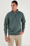 Pamuklu Relaxed Fit Yarım Fermuarlı Dik Yaka Erkek Sweat 5901232 HAKİ