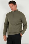 Pamuklu Relaxed Fit Yarım Fermuarlı Sıfır Yaka Örme Erkek Sweat 5901076 HAKİ