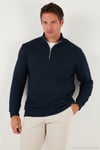 Pamuklu Relaxed Fit Yarım Fermuarlı Sıfır Yaka Örme Erkek Sweat 5901076 LACİVERT
