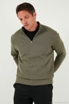 Pamuklu Relaxed Fit Yarım Fermuarlı Sıfır Yaka Örme Erkek Sweat 5901076 HAKİ