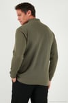 Pamuklu Relaxed Fit Yarım Fermuarlı Sıfır Yaka Örme Erkek Sweat 5901076 HAKİ