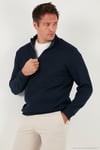 Pamuklu Relaxed Fit Yarım Fermuarlı Sıfır Yaka Örme Erkek Sweat 5901076 LACİVERT
