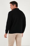 Pamuklu Relaxed Fit Yarım Fermuarlı Sıfır Yaka Örme Erkek Sweat 5901076 SİYAH