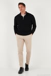 Pamuklu Relaxed Fit Yarım Fermuarlı Sıfır Yaka Örme Erkek Sweat 5901076 SİYAH