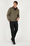 Pamuklu Relaxed Fit Yarım Fermuarlı Sıfır Yaka Örme Erkek Sweat 5901076 HAKİ