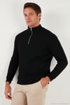 Pamuklu Relaxed Fit Yarım Fermuarlı Sıfır Yaka Örme Erkek Sweat 5901076 SİYAH