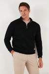 Pamuklu Relaxed Fit Yarım Fermuarlı Sıfır Yaka Örme Erkek Sweat 5901076 SİYAH