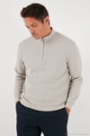 Pamuklu Relaxed Fit Yarım Fermuarlı Sıfır Yaka Örme Erkek Sweat 5901076 TAŞ