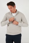 Pamuklu Relaxed Fit Yarım Fermuarlı Sıfır Yaka Örme Erkek Sweat 5901076 TAŞ