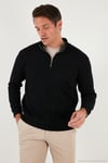 Pamuklu Relaxed Fit Yarım Fermuarlı Sıfır Yaka Örme Erkek Sweat 5901076 SİYAH