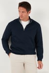 Pamuklu Relaxed Fit Yarım Fermuarlı Sıfır Yaka Örme Erkek Sweat 5901076 LACİVERT