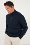 Pamuklu Relaxed Fit Yarım Fermuarlı Sıfır Yaka Örme Erkek Sweat 5901076 LACİVERT