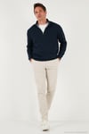 Pamuklu Relaxed Fit Yarım Fermuarlı Sıfır Yaka Örme Erkek Sweat 5901076 LACİVERT