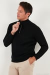 Pamuklu Relaxed Fit Yarım Fermuarlı Sıfır Yaka Örme Erkek Sweat 5901076 SİYAH