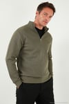 Pamuklu Relaxed Fit Yarım Fermuarlı Sıfır Yaka Örme Erkek Sweat 5901076 HAKİ