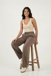 Pamuklu Relaxed Fit Yüksek Bel Bol Paça Kadın Pantolon 668YP5118 KAHVE