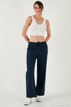 Pamuklu Relaxed Fit Yüksek Bel Bol Paça Kadın Pantolon 668YP5118 LACİVERT