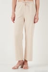 Pamuklu Relaxed Fit Yüksek Bel Bol Paça Kadın Pantolon 668YP5118 TAŞ