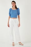 Pamuklu Relaxed Fit Yüksek Bel Bol Paça Kadın Pantolon 668YP5118 BEYAZ