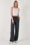 Pamuklu Relaxed Fit Yüksek Bel Bol Paça Kadın Pantolon 668YP5118 ANTRASİT