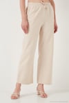 Pamuklu Relaxed Fit Yüksek Bel Bol Paça Kadın Pantolon 668YP5118 TAŞ