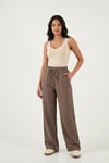 Pamuklu Relaxed Fit Yüksek Bel Bol Paça Kadın Pantolon 668YP5118 KAHVE