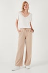 Pamuklu Relaxed Fit Yüksek Bel Bol Paça Kadın Pantolon 668YP5118 CAMEL