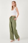 Pamuklu Relaxed Fit Yüksek Bel Bol Paça Kadın Pantolon 668YP5118 HAKİ