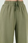 Pamuklu Relaxed Fit Yüksek Bel Bol Paça Kadın Pantolon 668YP5118 HAKİ
