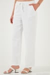 Pamuklu Relaxed Fit Yüksek Bel Bol Paça Kadın Pantolon 668YP5118 BEYAZ