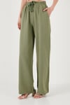Pamuklu Relaxed Fit Yüksek Bel Bol Paça Kadın Pantolon 668YP5118 HAKİ