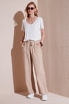 Pamuklu Relaxed Fit Yüksek Bel Bol Paça Kadın Pantolon 668YP5118 CAMEL