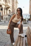 Pamuklu Relaxed Fit Yüksek Bel Bol Paça Kadın Pantolon 668YP5118 KAHVE