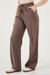Pamuklu Relaxed Fit Yüksek Bel Bol Paça Kadın Pantolon 668YP5118 KAHVE