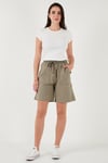 Pamuklu Relaxed Fit Yüksek Bel Cepli Mini Kadın Şort 668YP5384 HAKİ
