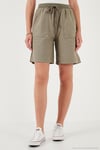 Pamuklu Relaxed Fit Yüksek Bel Cepli Mini Kadın Şort 668YP5384 HAKİ